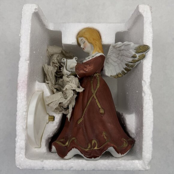 Vintage Bisque Angel Musical Figurine 7" Harp Taiwan Hark The Herald Angels Sing - Picture 10 of 16